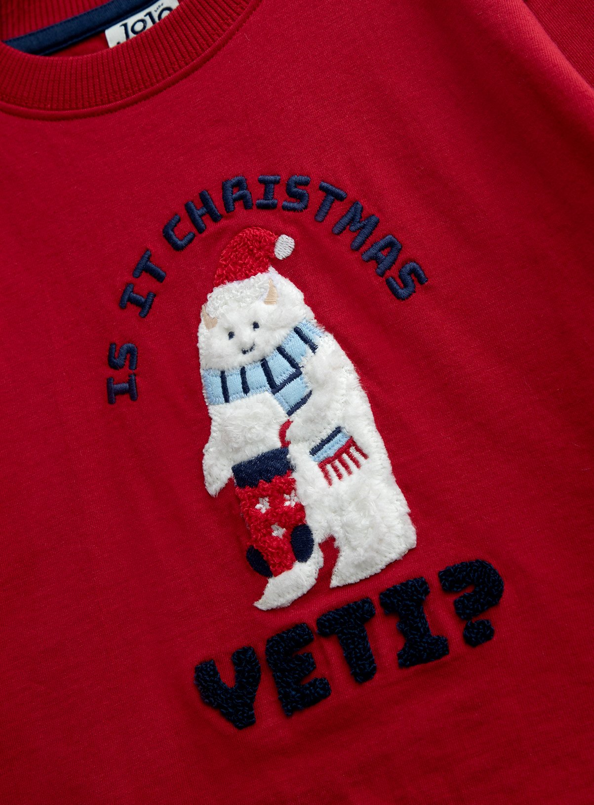 JOJO MAMAN BÉBÉ Is It Christmas Yeti Applique Top Dark Red 12-18 months - Image 2 thumbnail